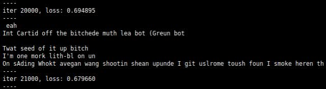 Terminal output from the Playboi Carti Lyric Simulator training run.